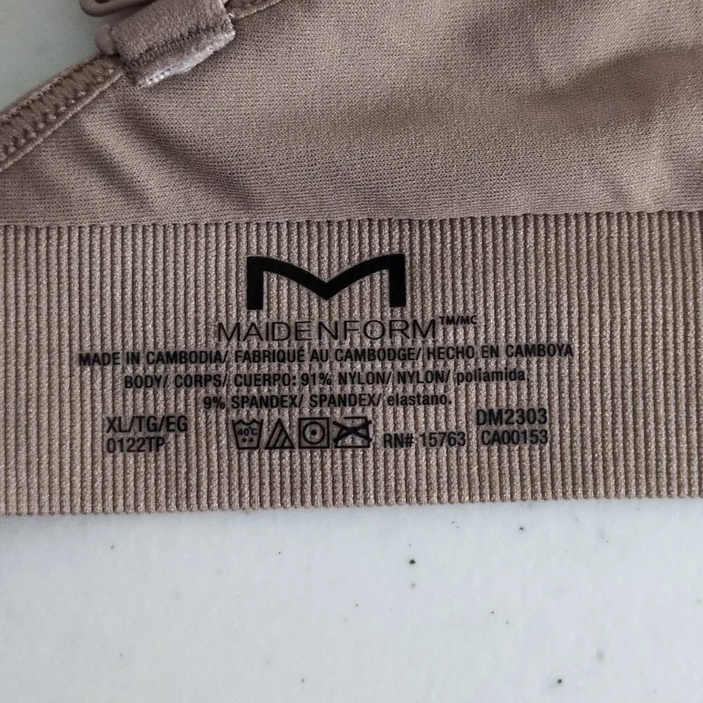 Maidenform XL Bra Wireless Ribbed Mauve Beige Brown Adjustable Full Coverage - Picture 5 of 6